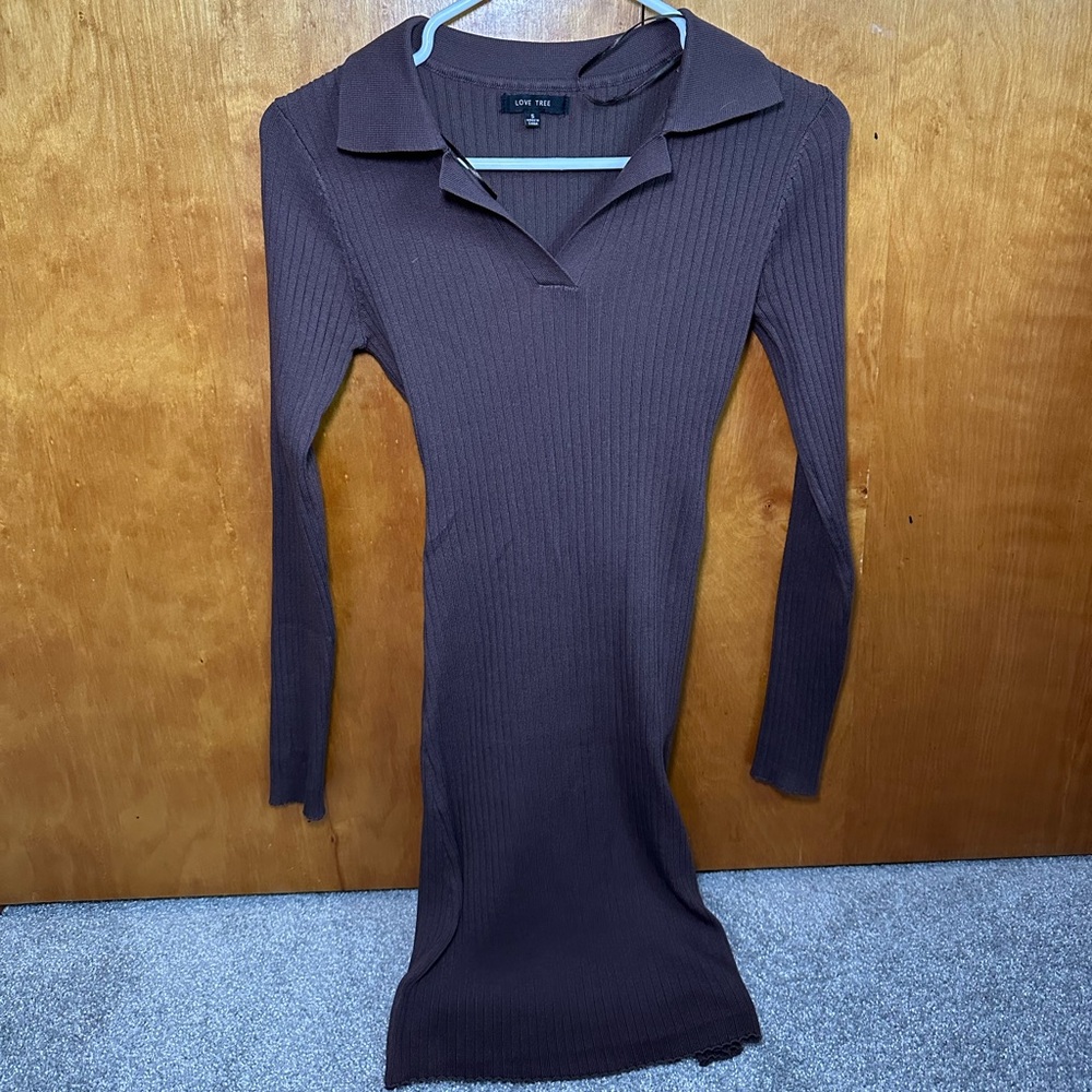 Brown ribbed bodycon dress
